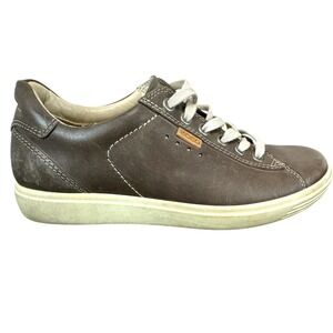 ECCO Soft 7 Danish Design Brown Taupe Leather Lace Up Comfort Sneaker Shoes Sz 5